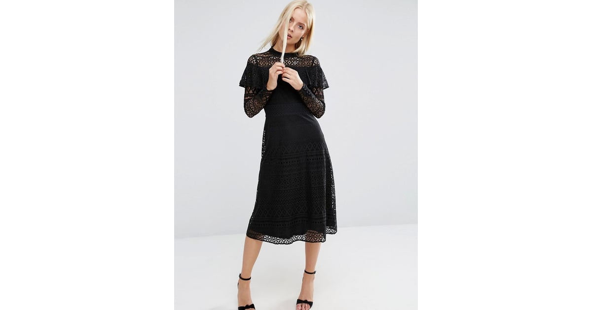 ASOS High Neck Ruffle Lace Midi Dress ($91) | Tea Dress Trend ...
