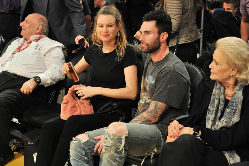 Adam Levine and Behati Prinsloo at LA Lakers Game 2017
