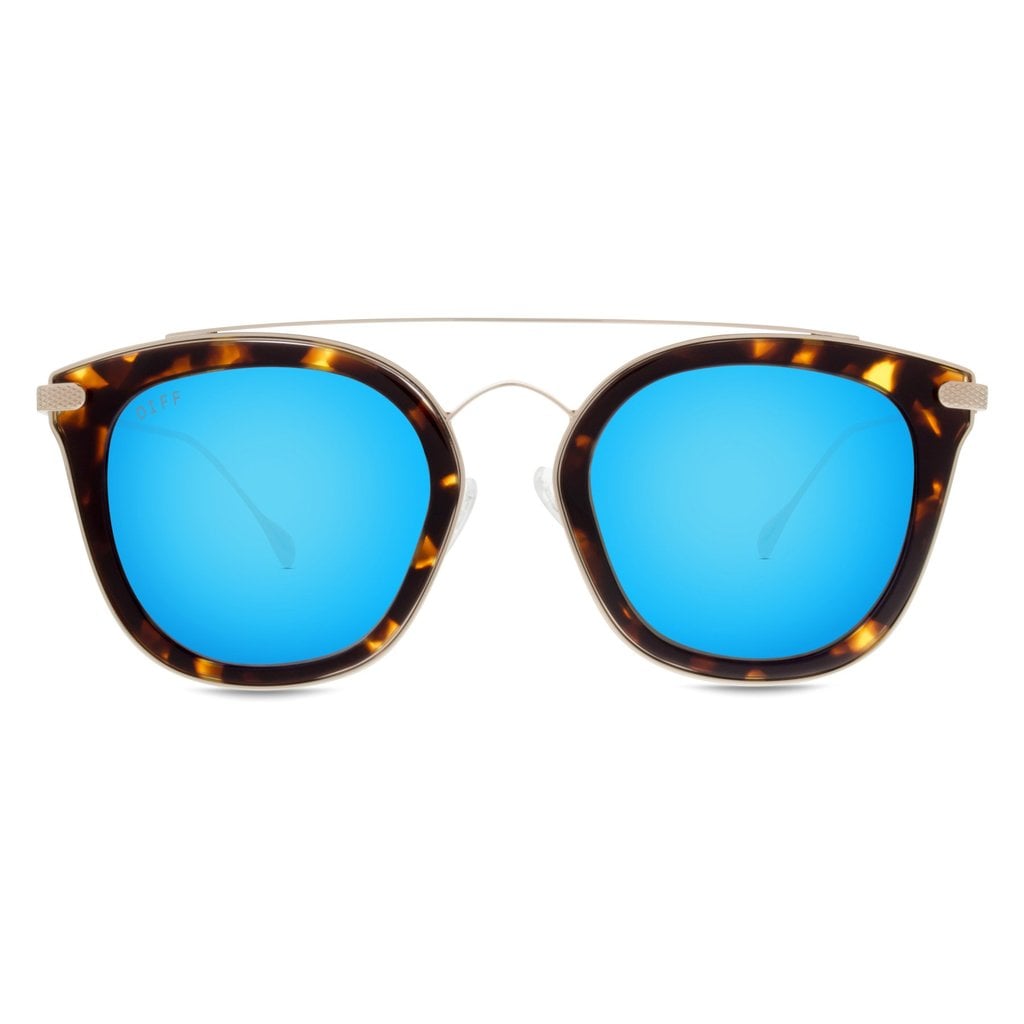 Zoey Tortoise + Blue Mirror Polarized Sunglasses
