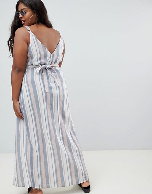 ASOS Design Curve Woven Stripe V Wrap Maxi Beach Dress