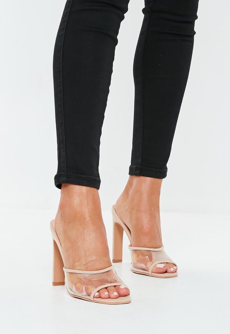 Missguided Nude Trim Clear Square Toe Mules