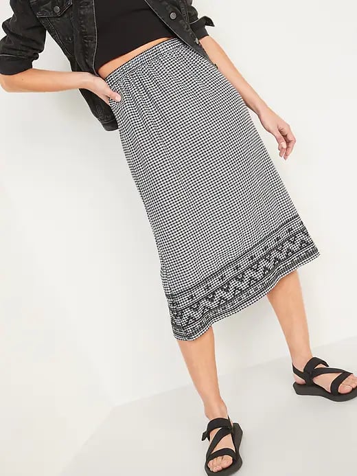 Old Navy Embroidered Gingham Midi Swing Skirt