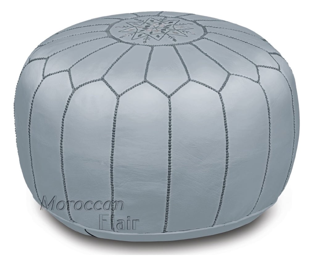 Moroccan Flair Leather Moroccan Pouf in Gray