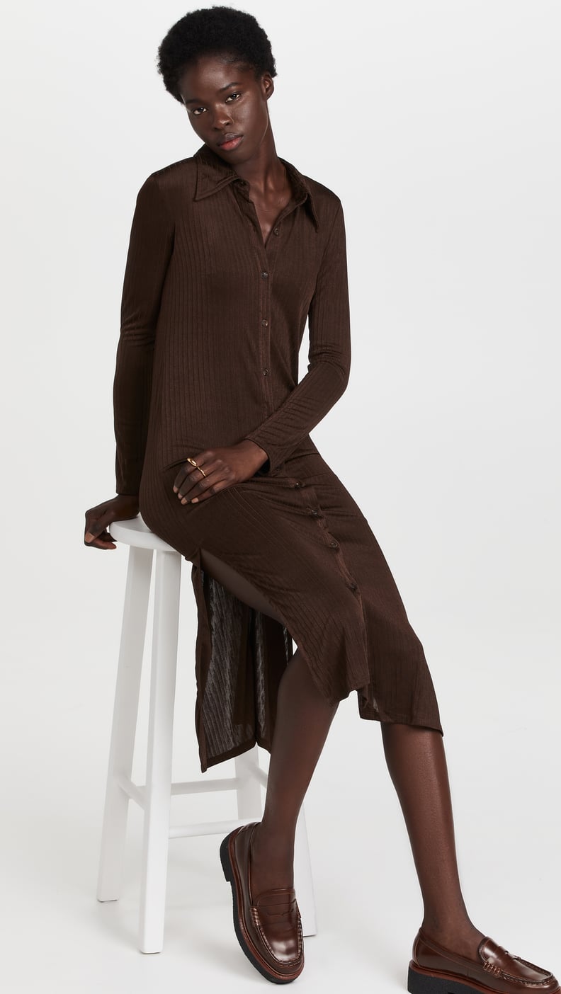A Relaxed Silhouette: Line & Dot Camilla Knit Ribbed Shirt Dress