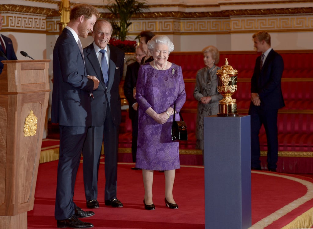 The pair shared a joke at a Buckingham Palace reception to mark the rugby world cup in October 2015.
