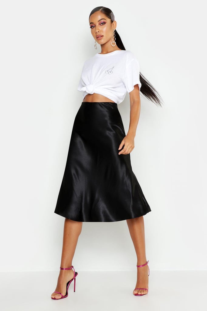 Satin Bias Cut Slip Midi Skirt