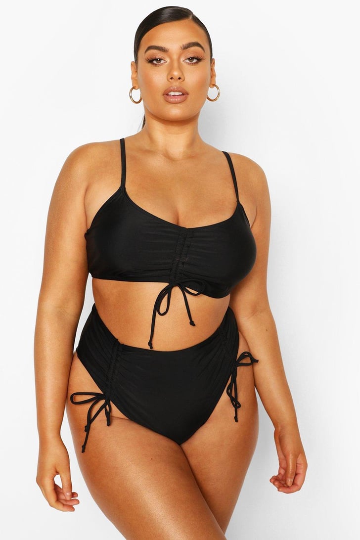 Boohoo Ruched Detail High Waist Bikini | Kim Kardashian's Black String Bikini and Choker