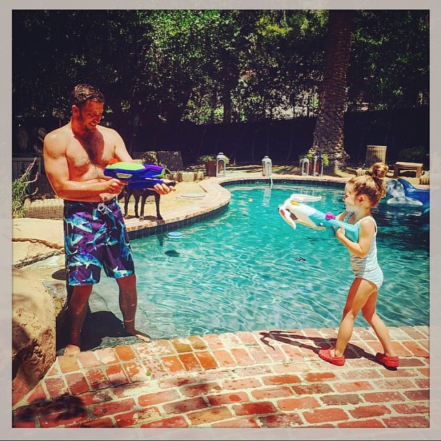 When the brick-lined pool was the perfect setting for a water gun fight