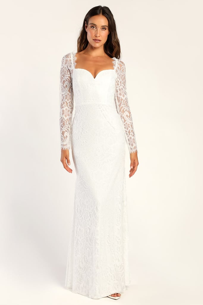 A Sweetheart Wedding Dress: My Truest Love White Lace Long Sleeve Mermaid Maxi Dress