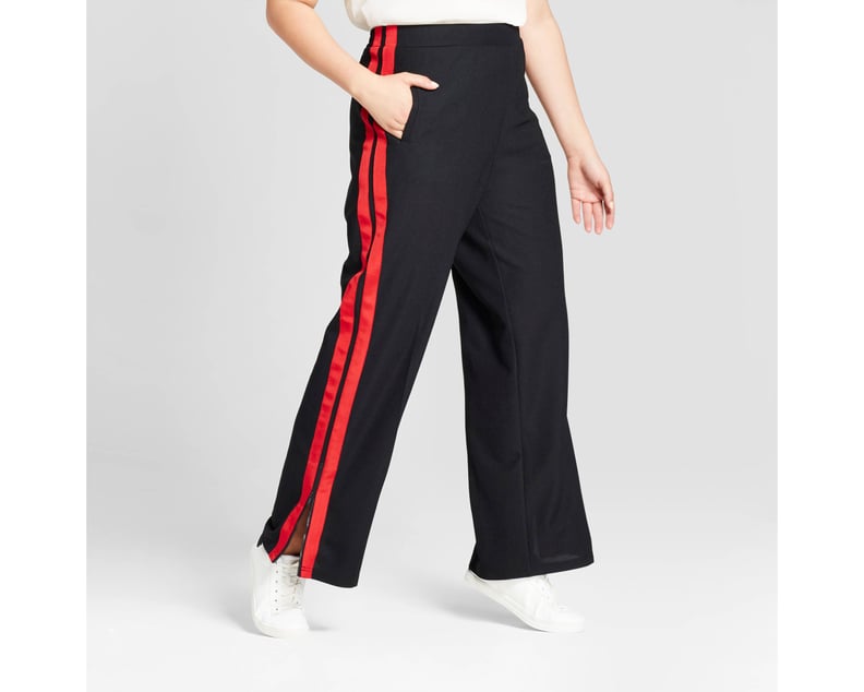 Who What Wear Plus Size Wide Leg Track Pants Black