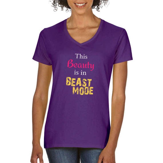 "This Beauty Is in Beast Mode" V Neck Tech Tee