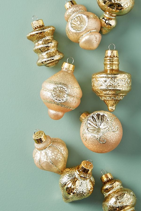 Glitter-Brushed Ornaments, Set of 9