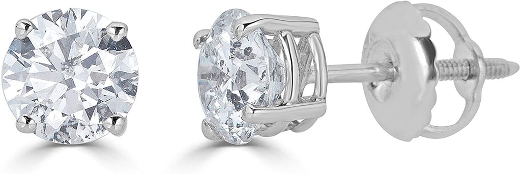 14k White Gold Round-Cut Diamond Stud Earrings