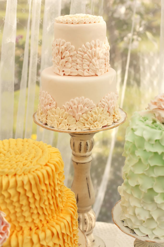 Typical ruffle cakes get an upgrade with fun colors and an appliqué-like pattern.