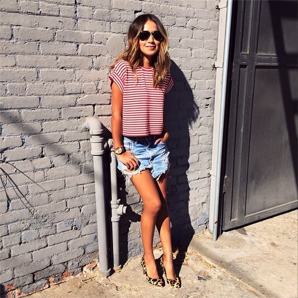 The striped tee and cutoffs make an easy go-to ensemble for any girl. But by slipping your feet into a sharp pair of leopard-print heels, your entire outfit gets a quick, unexpected update.
Source: Instagram user sincerelyjules