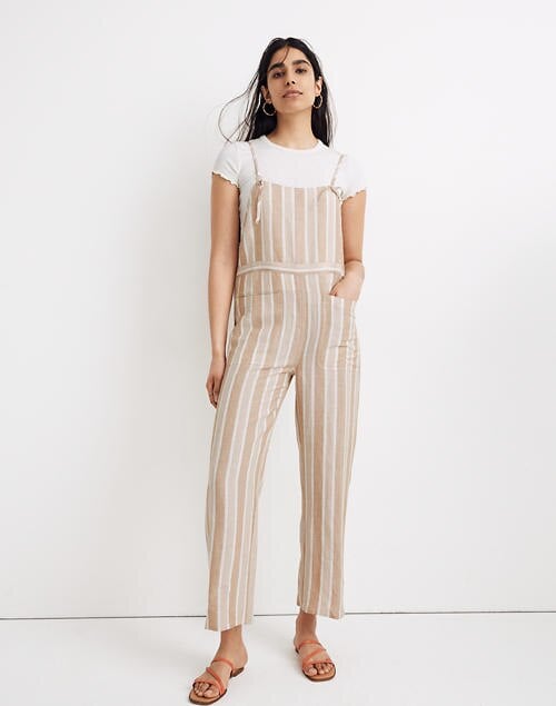 Madewell Striped Tie-Strap Wide-Leg Overalls