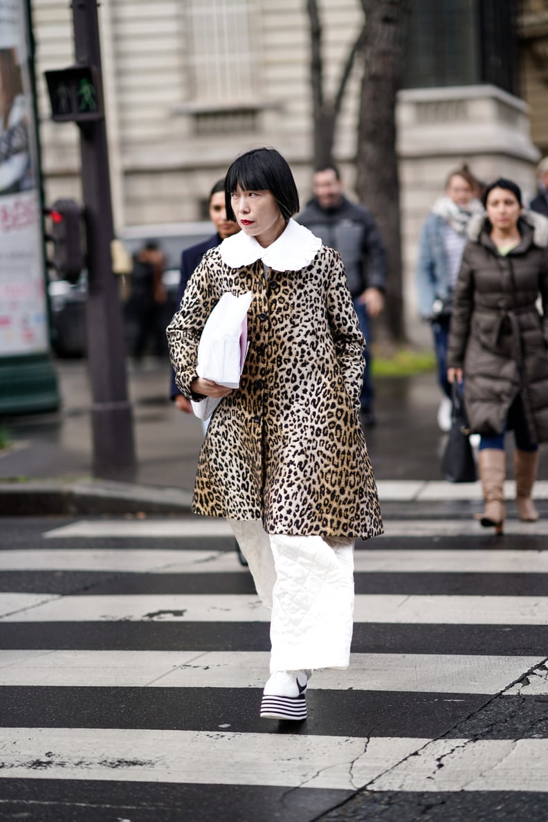 Style Your Leopard-Print Coat With: White Pants, Flatform Shoes, and a Bag