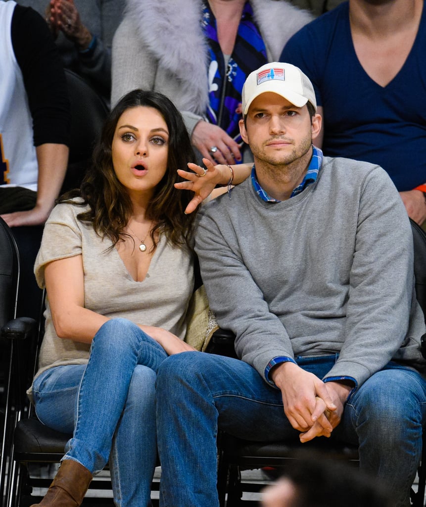 Mila Kunis and Ashton Kutcher at Lakers Game Dec. 2014
