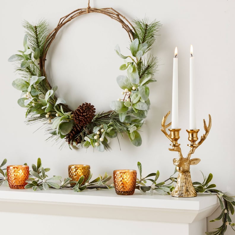 Vine With Flocked Faux Lambs Ear Leaves and White Berries Artificial Christmas Wreath