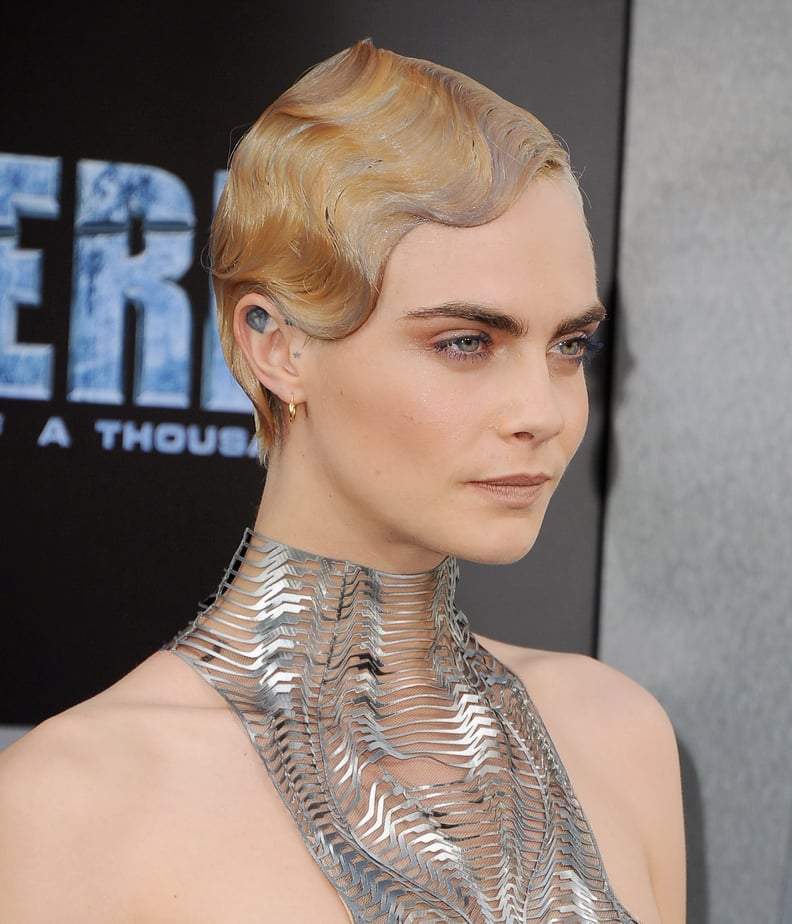 Cara Delevingne's Metallic Marcel Waves, 2017