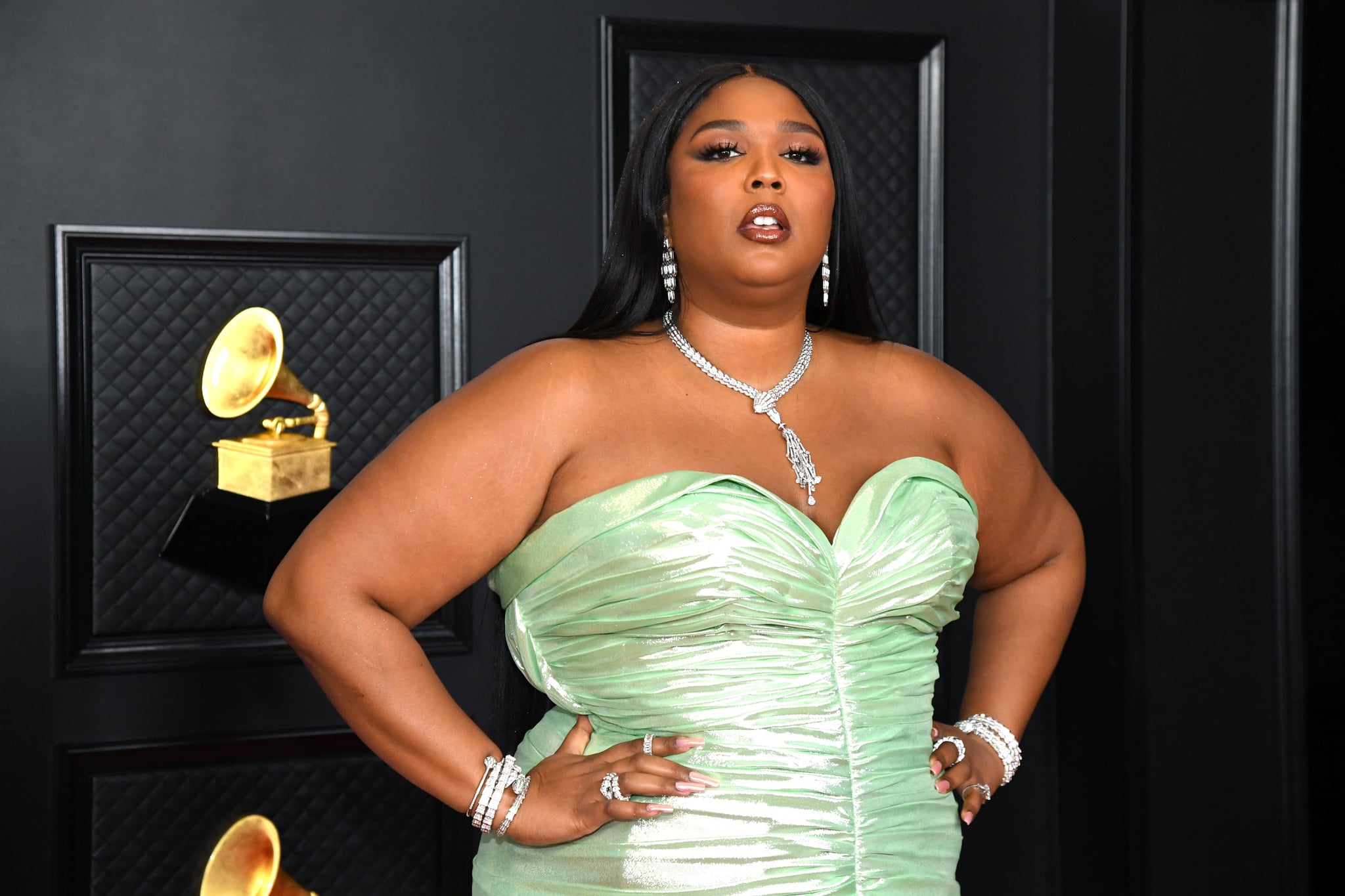 LOS ANGELES, CALIFORNIA - MARCH 14: Lizzo attends the 63rd Annual GRAMMY Awards at Los Angeles Convention Centre on March 14, 2021 in Los Angeles, California. (Photo by Kevin Mazur/Getty Images for The Recording Academy )