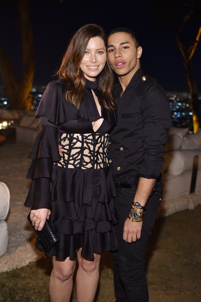 Jessica Biel made an appearance in a ruffly mini alongside Olivier.