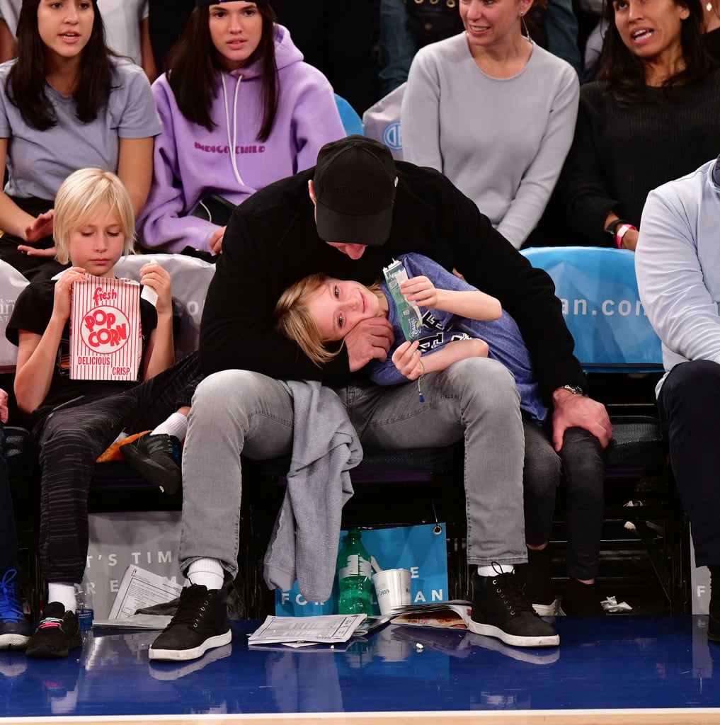 Liev Schreiber and His Sons at Basketball Game in NYC 2017