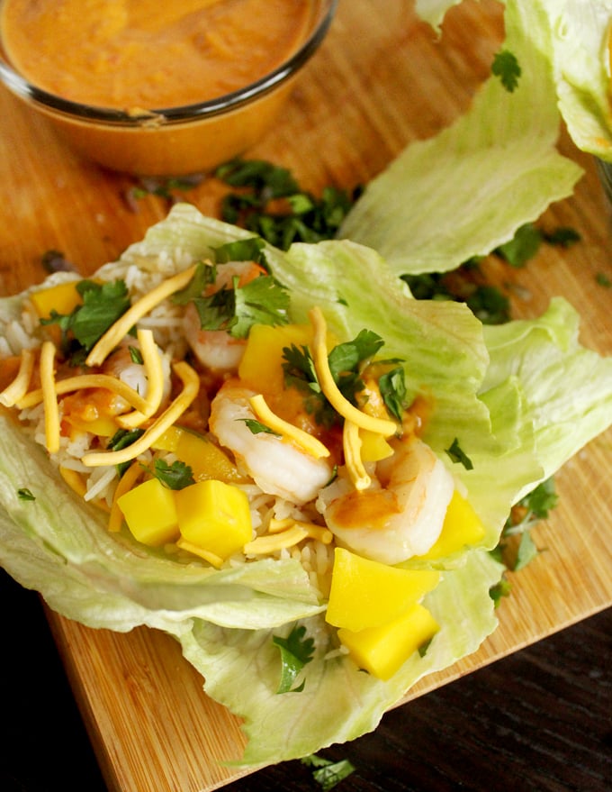 Prawn Lettuce Wraps With Spicy Peanut Sauce