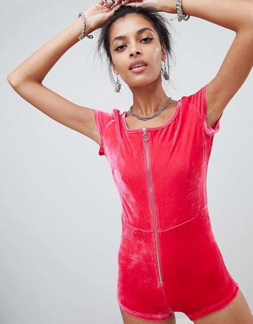 Elsie & Fred Zip Front Romper in Velvet