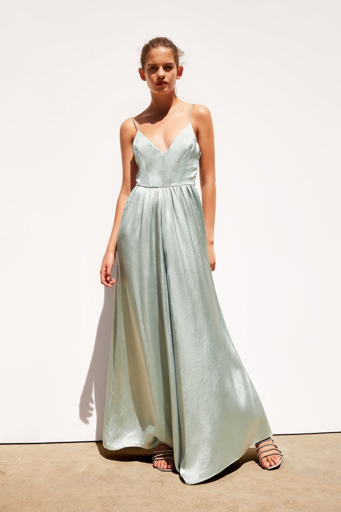 zara green satin jumpsuit