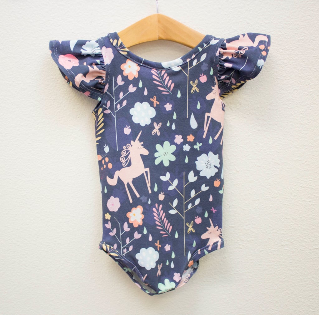 Unicorn-Print Ruffle-Sleeve Onesie