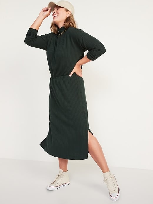 Old Navy Waist-Defined Rib-Knit Turtleneck Long-Sleeve Dress
