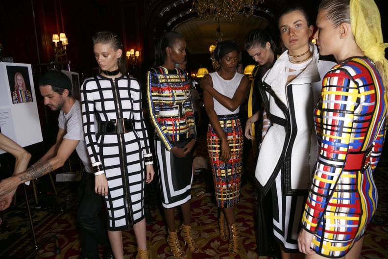 Models Backstage at the Balmain Show