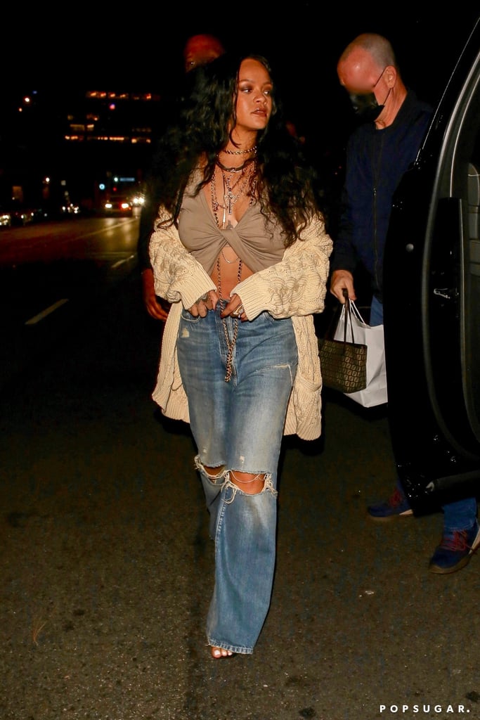 Rihanna Wears a Chunky Cardigan and Baggy Jeans to Dinner