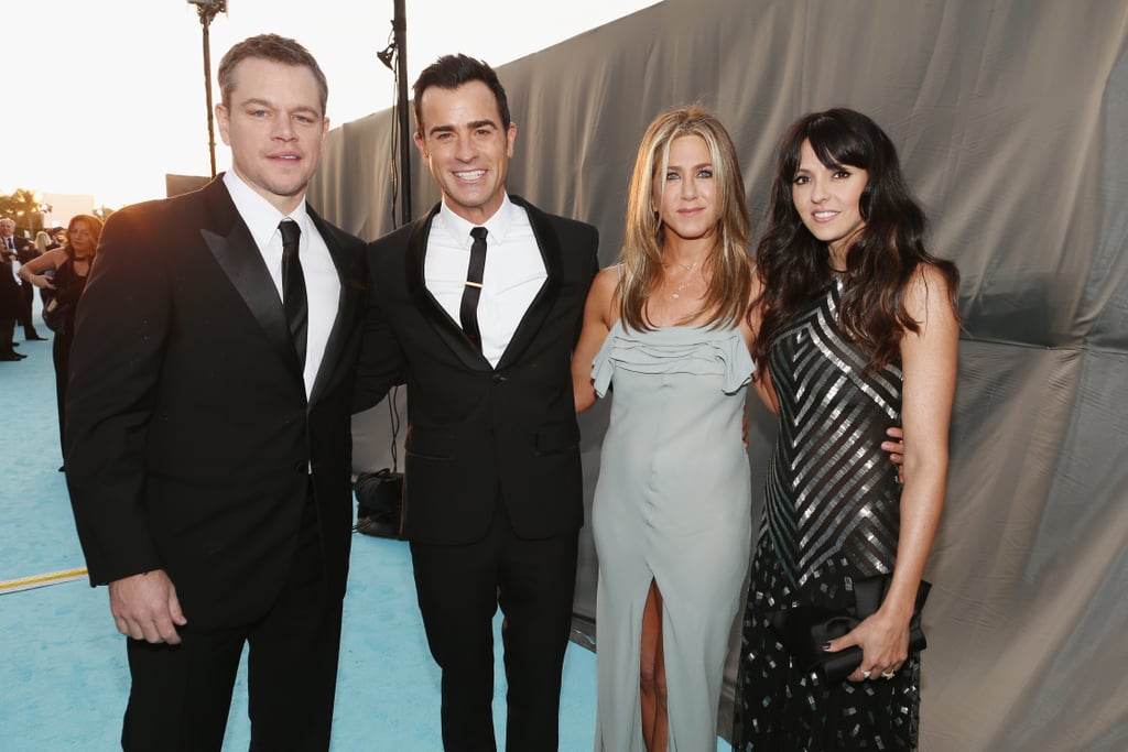 Pictured: Matt Damon, Jennifer Aniston, Luciana Barroso, and Justin Theroux