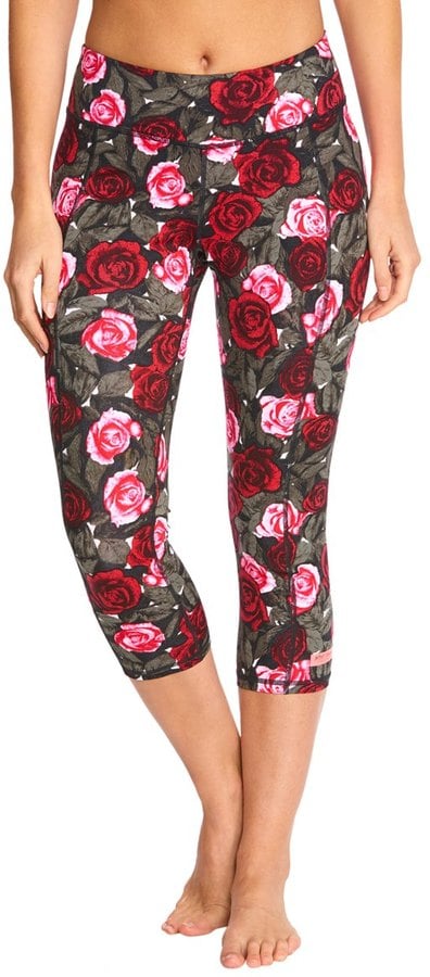 Betsey Johnson Romantic Rose Printed Yoga Capris