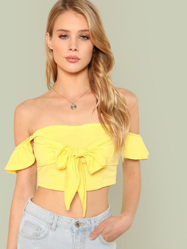 Shein Bow Tied Solid Crop Top