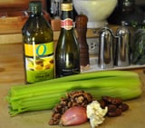 Shaved Celery Salad With Candied Walnuts, Gorzonola Cheese, Dates and Balasmic Vinaigrette