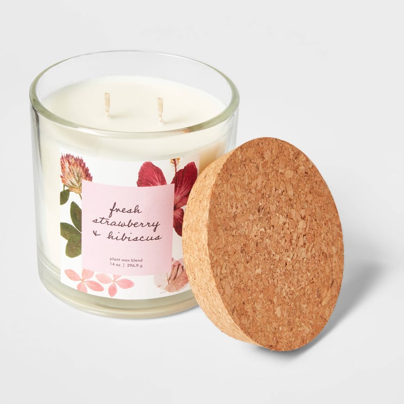 A Floral and Fruity Scent: Threshold Glass Candle with Cork Lid Fresh Strawberry and Hibiscus