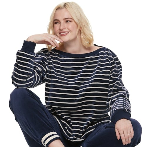 POPSUGAR Plus Size Striped Velour Top