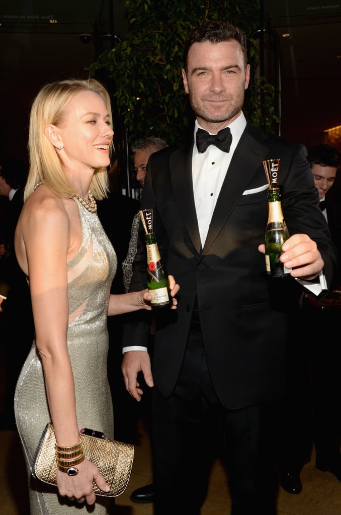Naomi Watts and Liev Schreiber popped minibottles of Moët & Chandon before the Globes.