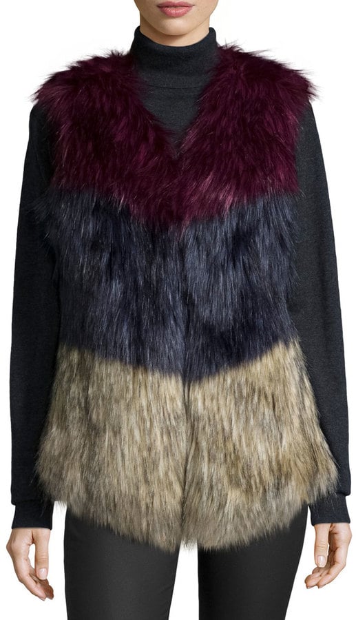 Cusp by Neiman Marcus Colorblock Faux-Fur Vest Multi Colors ($195)
