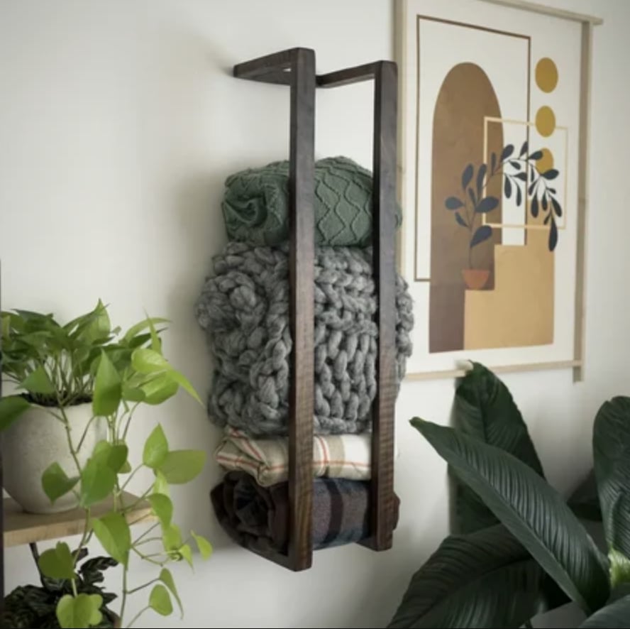 Living Room Blanket Storage: The Iron Roots Designs Wood Blanket/Quilt Rack