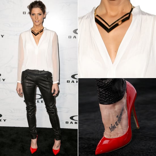 Ashley Greene Black Snakeskin Pants and White Shirt Outfit