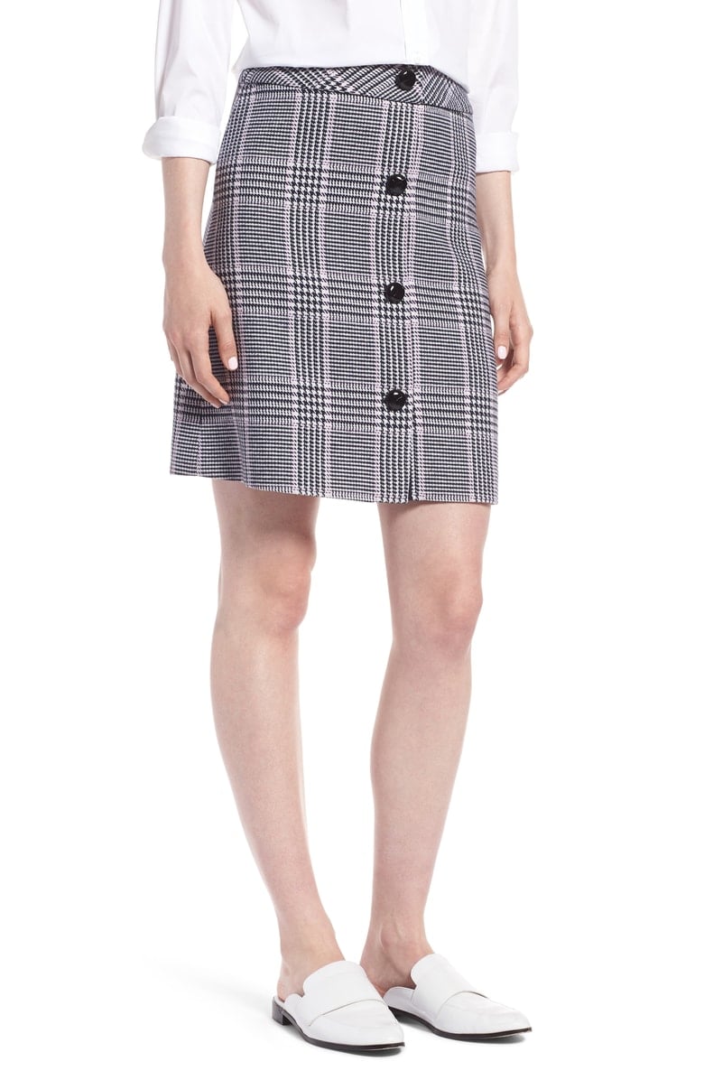 button front plaid skirt