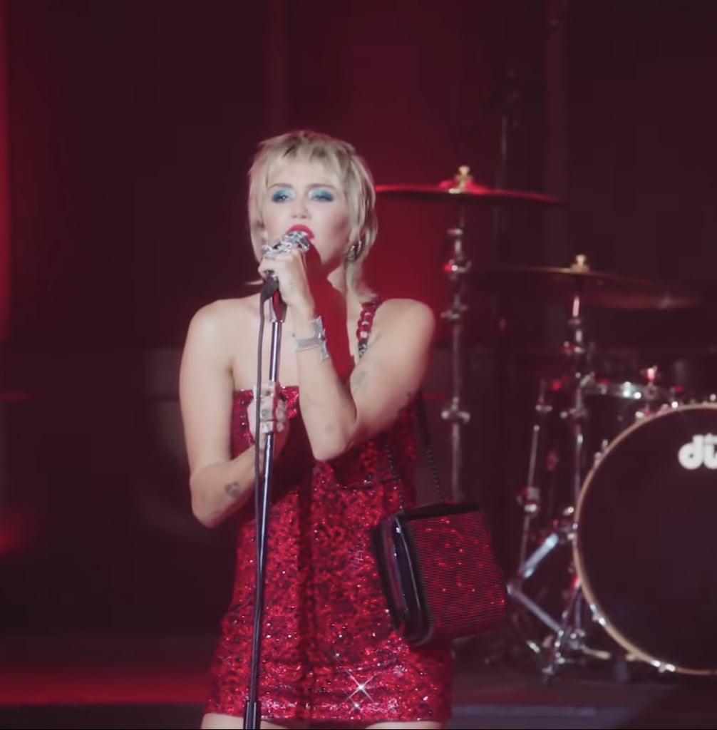 Miley Cyrus Wearing Red Dress to Perform "Man Eater"