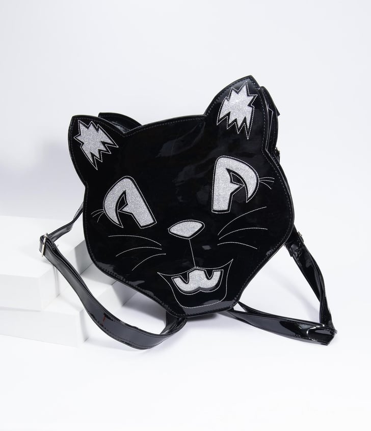 Black Patent Leatherette and Silver Sparkle Midnight Cat Tote | Unique ...