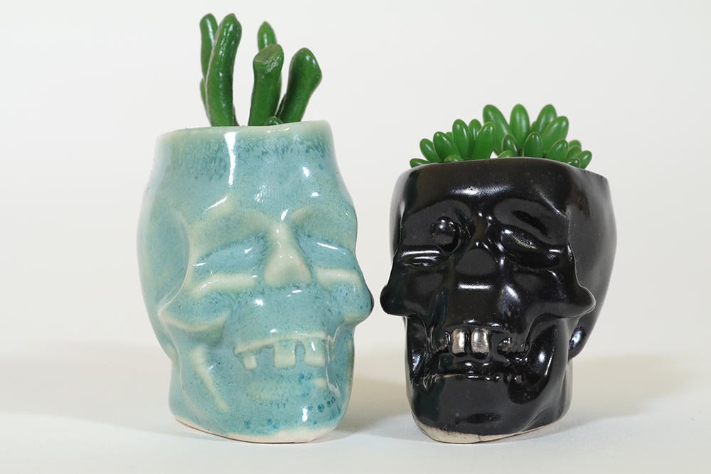 These ceramic planters ($16 each) come in either light blue or black.