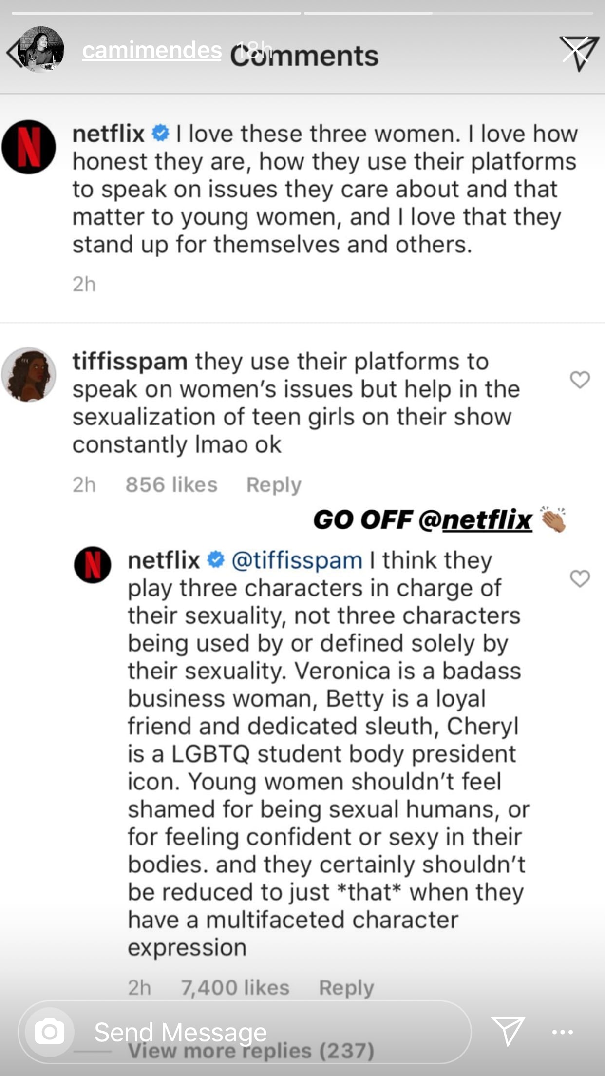 Instagram S Comment About The Riverdale Actresses Netflix
