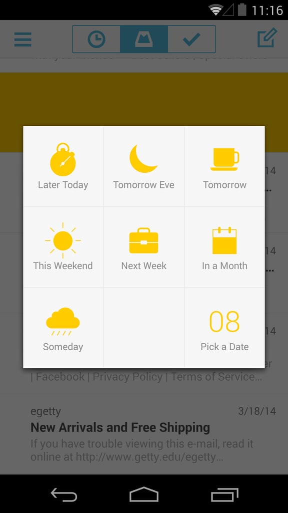 Mailbox for Android — Snooze Options